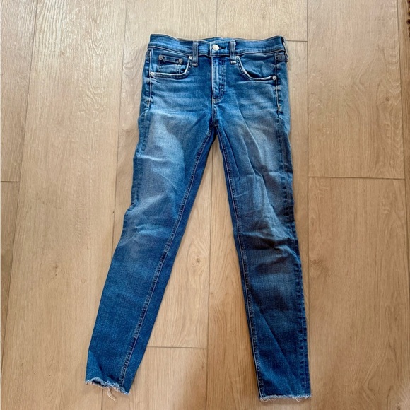 Women’s Rag & Bone Distressed Blue Skinny Ankle Cropped Denim Jeans - Picture 1 of 3